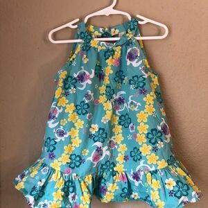 Hawaiian Aloha Green Yellow Floral Print 3T Dress 100%Cotton Made in USA/Hawaii